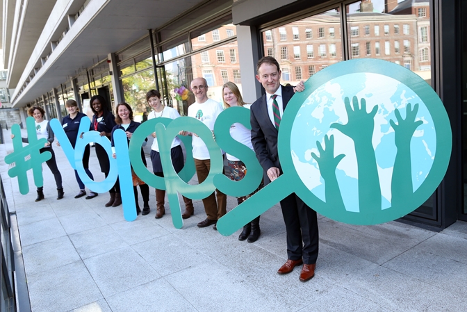 Minister Séan Sherlock, with staff at the Irish Aid Volunteering Fair